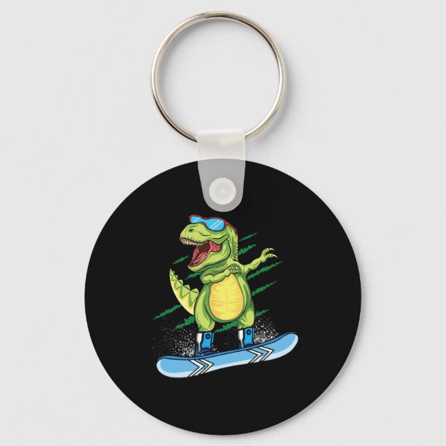 Cool Dinosaur Snowboard Skidning Dabba T Rex Snö Nyckelring (Framsida)