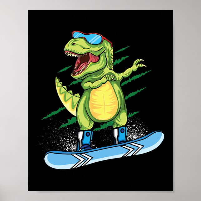 Cool Dinosaur Snowboard Skidning Dabbing T Rex Snö Poster (Framsidan)
