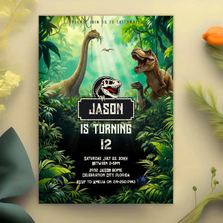 Cool dinosaurie värld Jurassic grönska födelsedag Inbjudningar