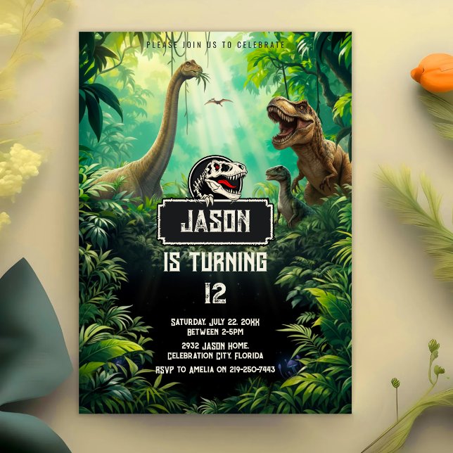 Cool dinosaurie värld Jurassic grönska födelsedag Inbjudningar (Skapare uppladdad)