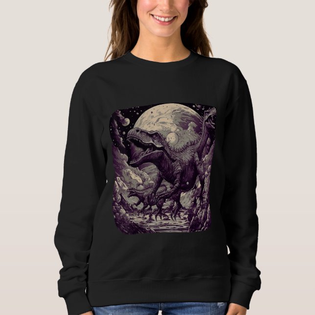 Cool Dinosaurs Space Graphic Fantasy Art T Shirt (Framsida)