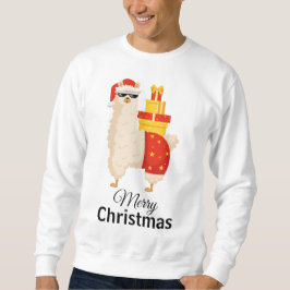 Cool  Disco Santa Llama Funny Minimalist Christmas Lång Ärmad Tröja