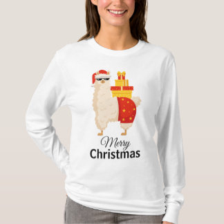 Cool Disco Santa Llama Funny Minimalist Christmas T Shirt