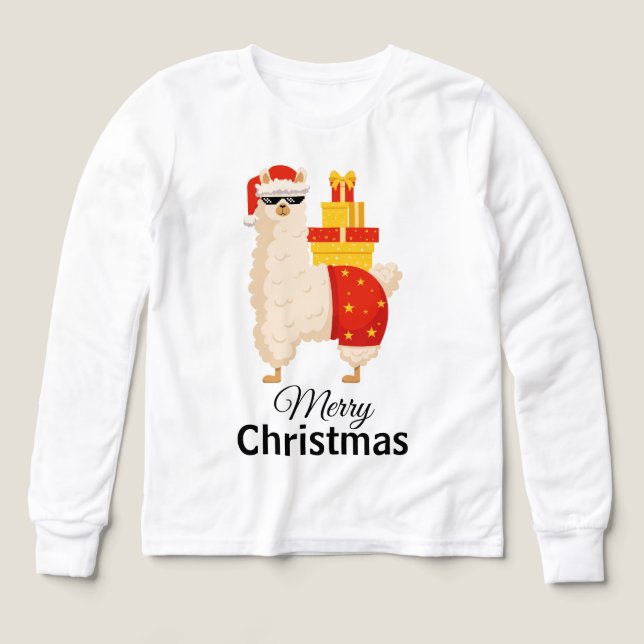 Cool  Disco Santa Llama Funny Minimalist Christmas T Shirt (Design framsida)