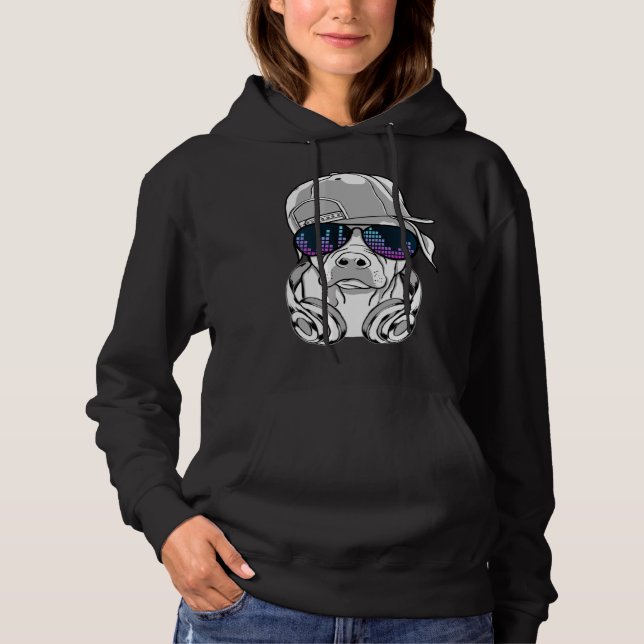 Cool DJ Dog with Sunglasses Headphones and Cap T Shirt (Framsida)