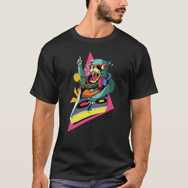 Cool DJ Music Animal Bear T Shirt (Framsida)