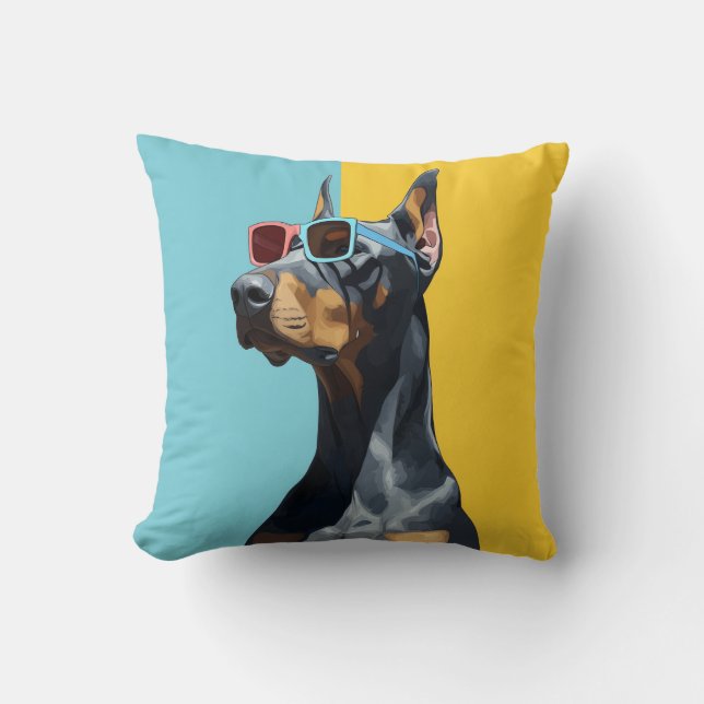 Cool Doberman with sunglasses Kudde (Framsida)