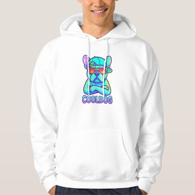 Cool Dog – Neon French Bulldog Cartoon Hoodie (Framsida)