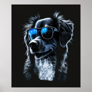cool dog wearing a pair of stylish sunglasses, poster