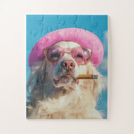 Cool Dog with Pink Hat Puzzle Pussel