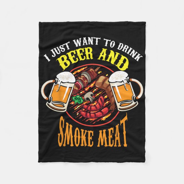 Cool Drink Beer And Smoke Meat Bbq Funny Foodie Lo Fleecefilt (Framsidan)