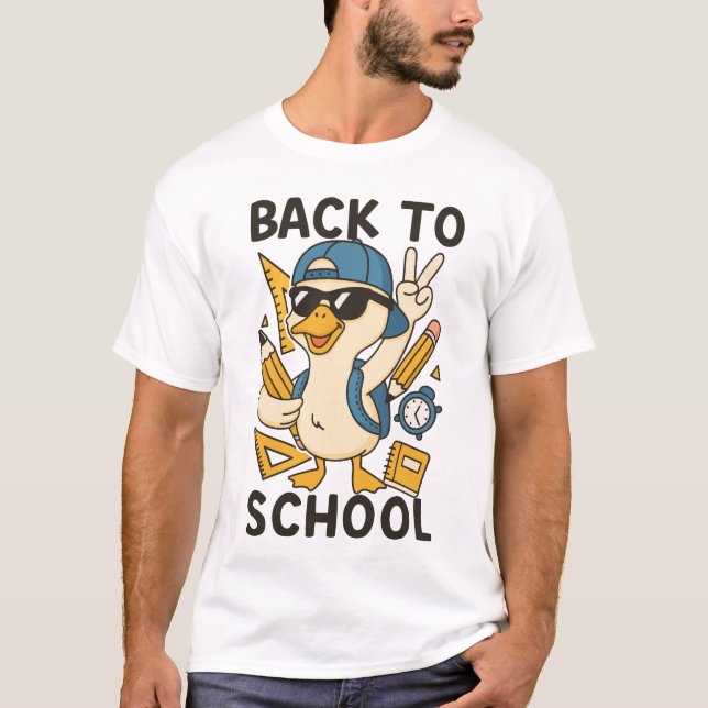 Cool Duck Back to School Design Funny Cartoon Goos T Shirt (Framsida)