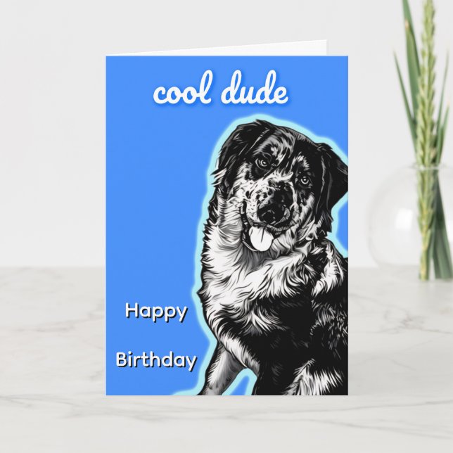 Cool Dude Australian Shephard Folded Greeting Card Kort (Framsida)