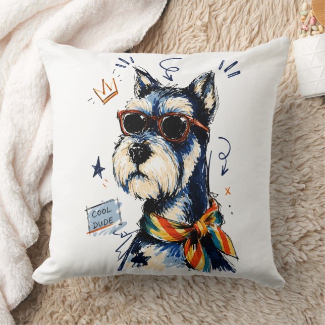 Cool Dude Schnauzer Hund med Solglasögon Kudde (Filt)