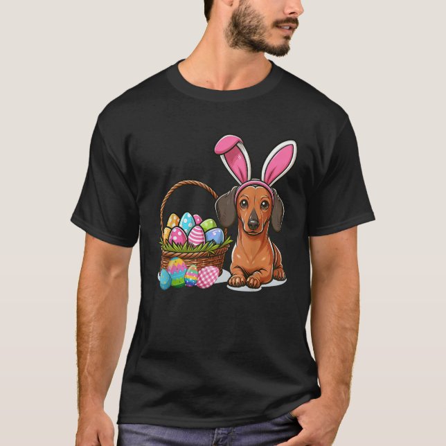 Cool Easter Dachshund Easter Basket Bunny Ears Hap T Shirt (Framsida)