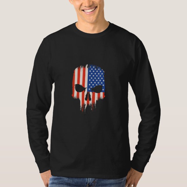 Cool Edgy American Flag Skull Design T Shirt (Framsida)
