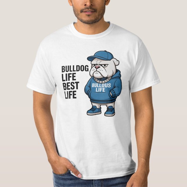 Cool English Bulldog Life Cartoon T Shirt (Framsida)