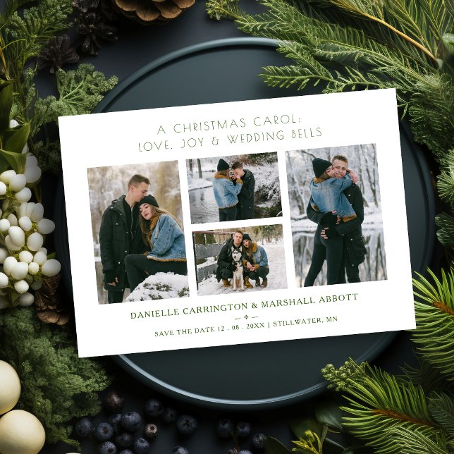 Cool Extra Minimalist Christmas Wedding 4 Photos  Spara Datumet (Cool Extra Minimalist Christmas Wedding 4 Photos Collage Holiday Card as a Wedding Save the Date.)
