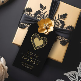 Cool Fake Gold Black Heart Lace Effect Love Thanks Presentetikett