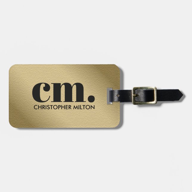 Cool Falskt Guld Fet Svart Monogram Bagagebricka (Horisontell Framsida)