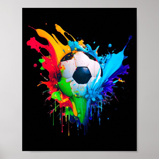 Cool Färgglad Fotboll Splash Kärlek Fotboll Konst  Poster (Framsidan)
