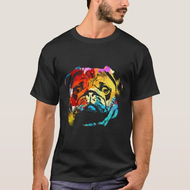 COOL FÄRGGLAD PUG Klassisk 428 T Shirt (Framsida)