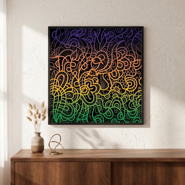 Cool Färgglad Regnbåge Handritad Klotter Linjekons Poster (Skapare uppladdad)