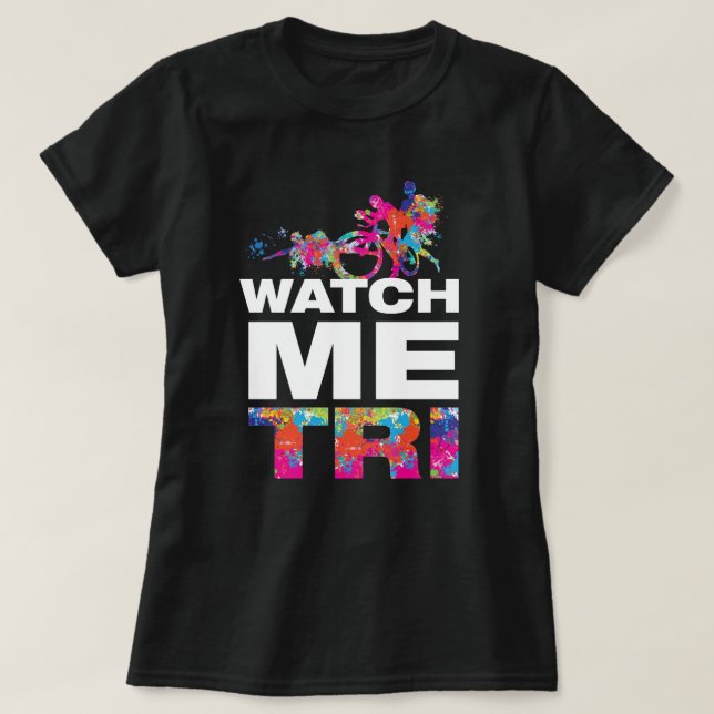 Cool Färgglad Triathlon Motivation Fet Typografi T Shirt (Design framsida)