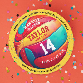 Cool Färgrik Sport Slam Dunk Gul Basketboll Inbjudningar