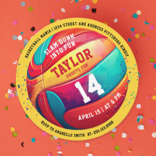 Cool Färgrik Sport Slam Dunk Gul Basketboll Inbjudningar