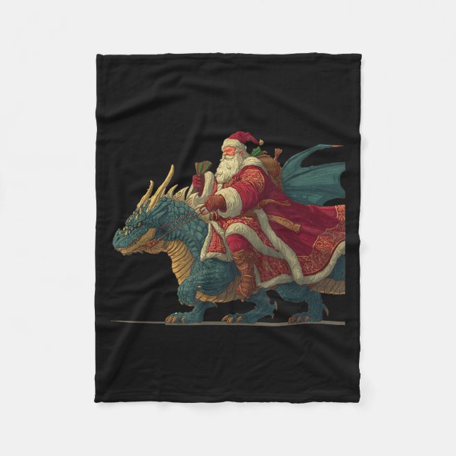Cool Festive Dragon With Riding Santa Claus Look  Fleecefilt (Framsidan)