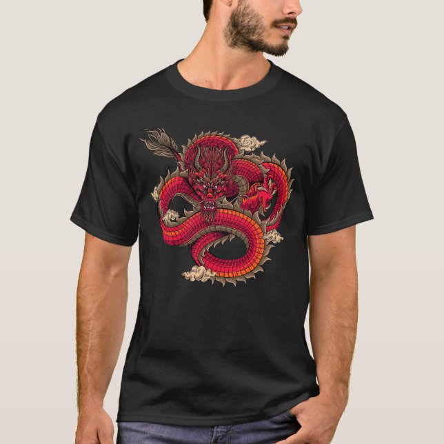 Cool Fierce Röd Drakkonst  T Shirt (Framsida)