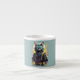 Cool Fire Splash Grå Ninja Katt Krigare Espressomugg