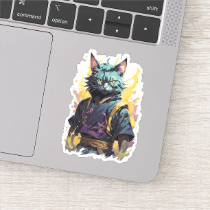 Cool Fire Splash Grå Ninja Katt Krigare Klistermärken