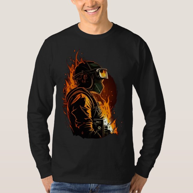 Cool Fire Welder Worker T Shirt (Framsida)