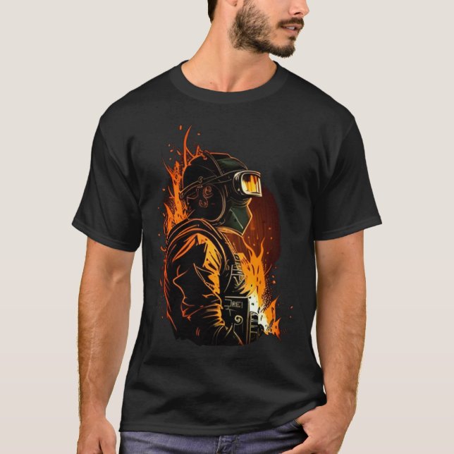 Cool Fire Welder Worker T Shirt (Framsida)