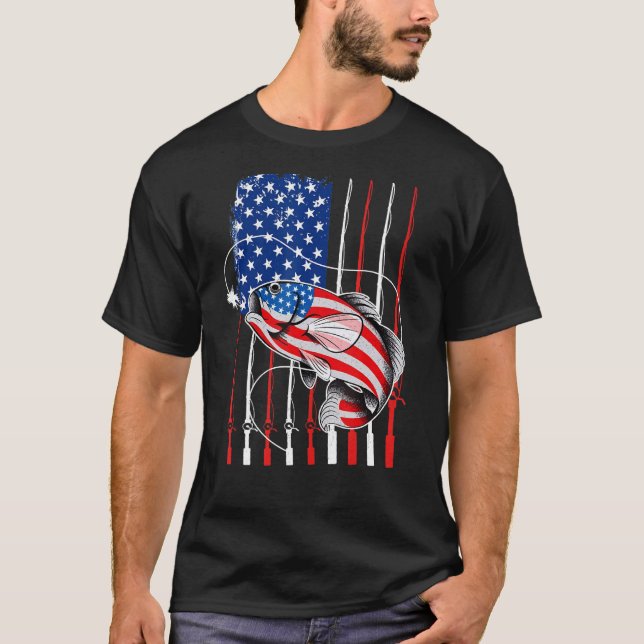 Cool Fishing For Men American Flag USA Fish T Shirt (Framsida)