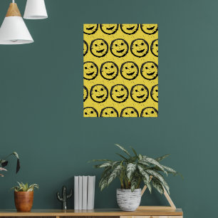 Cool fläckig glad leende ansiktsmönster gult poster