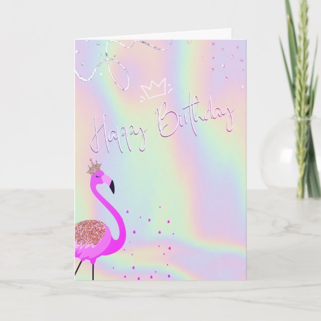 Cool Flamingos Hearts Holographic Birthday  Kort (Framsida)