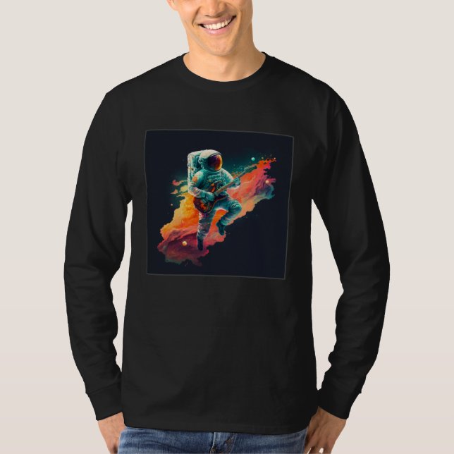 Cool Floating Astronaut Illustration Guitar Moon S T Shirt (Framsida)