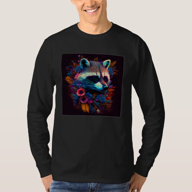 Cool Flower Raccoon Illustration Graphic Women Men T Shirt (Framsida)