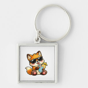 Cool Fox Dryck Fyrkantig Silverfärgad Nyckelring