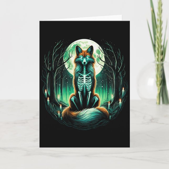 Cool Fox Skeleton Halloween Christmas Birthday  Kort (Framsida)