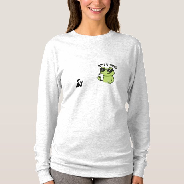 Cool Frog “Just Vibing” Funny T-Shirt (Framsida)