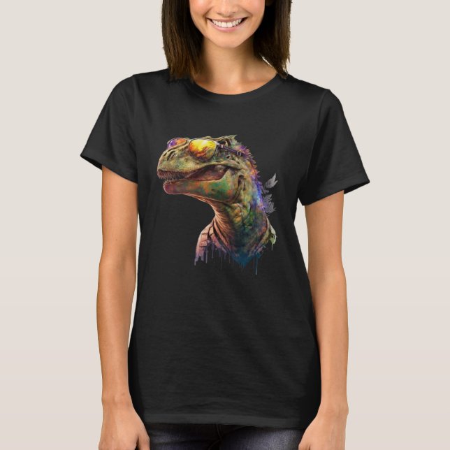 Cool fun dinosaur Raptor sunglasses T Shirt (Framsida)