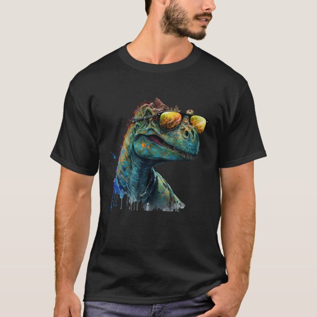 Cool fun dinosaur raptor with sunglasses  2 t shirt (Framsida)