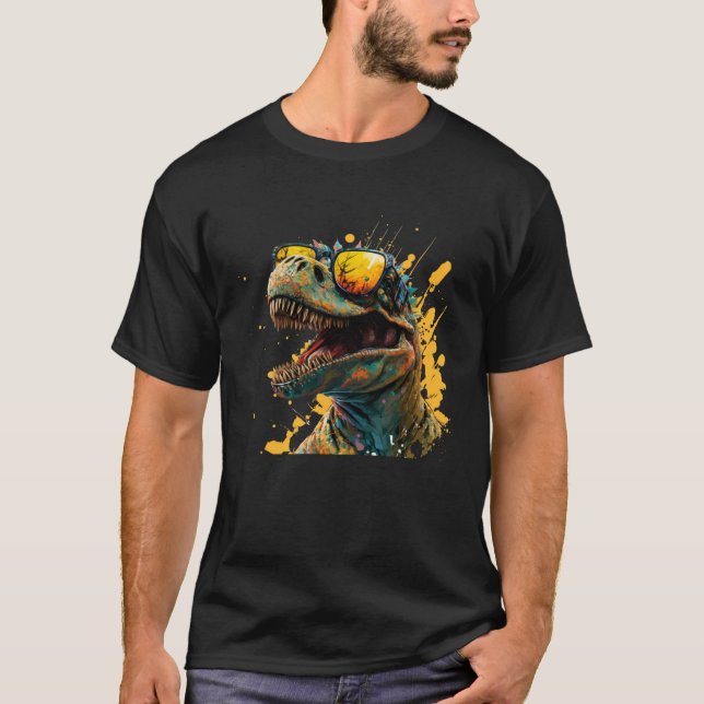 Cool fun dinosaur raptor with sunglasses  4 t shirt (Framsida)