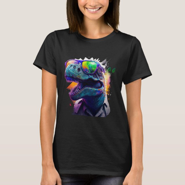 Cool fun dinosaur Rex with sunglasses T Shirt (Framsida)