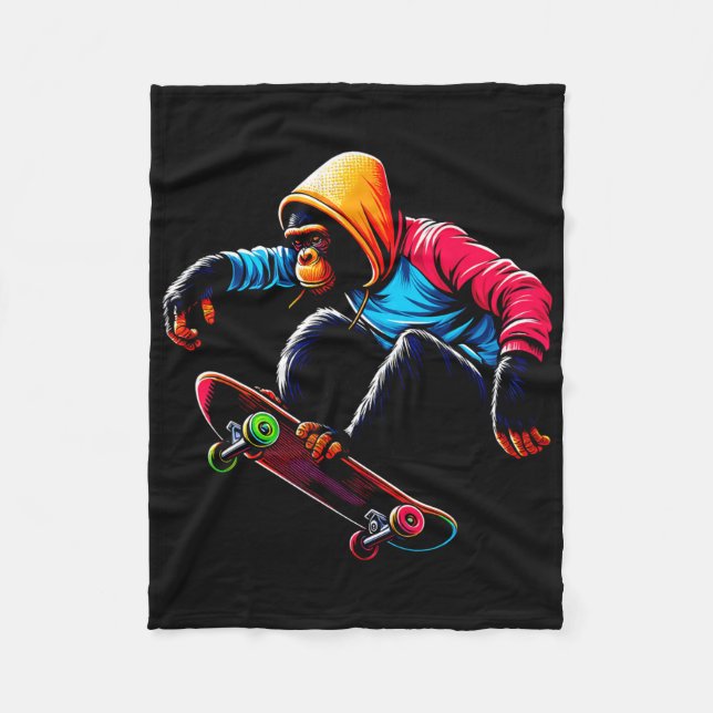 Cool Funky Bonobo Apa Skateboard Illustration Fleecefilt (Framsidan)