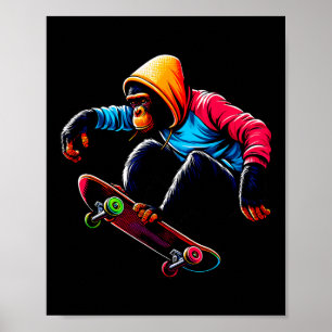 Cool Funky Bonobo Apa Skateboard Illustrations Poster